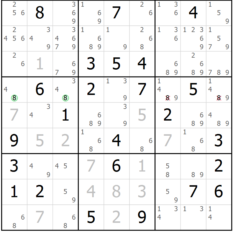 Position des candidats pour la solution de la Gr 73 page 76 du magazine de sudoku Sudoku Suprême n° 039