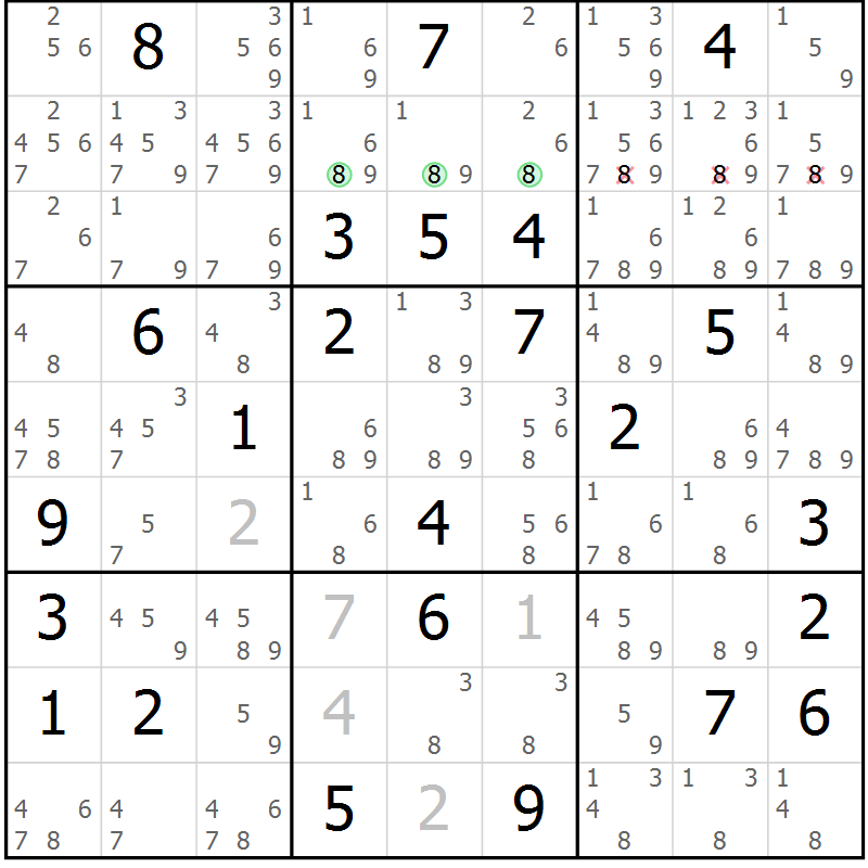 Position des candidats pour la solution de la Gr 73 page 76 du magazine de sudoku Sudoku Suprême n° 039