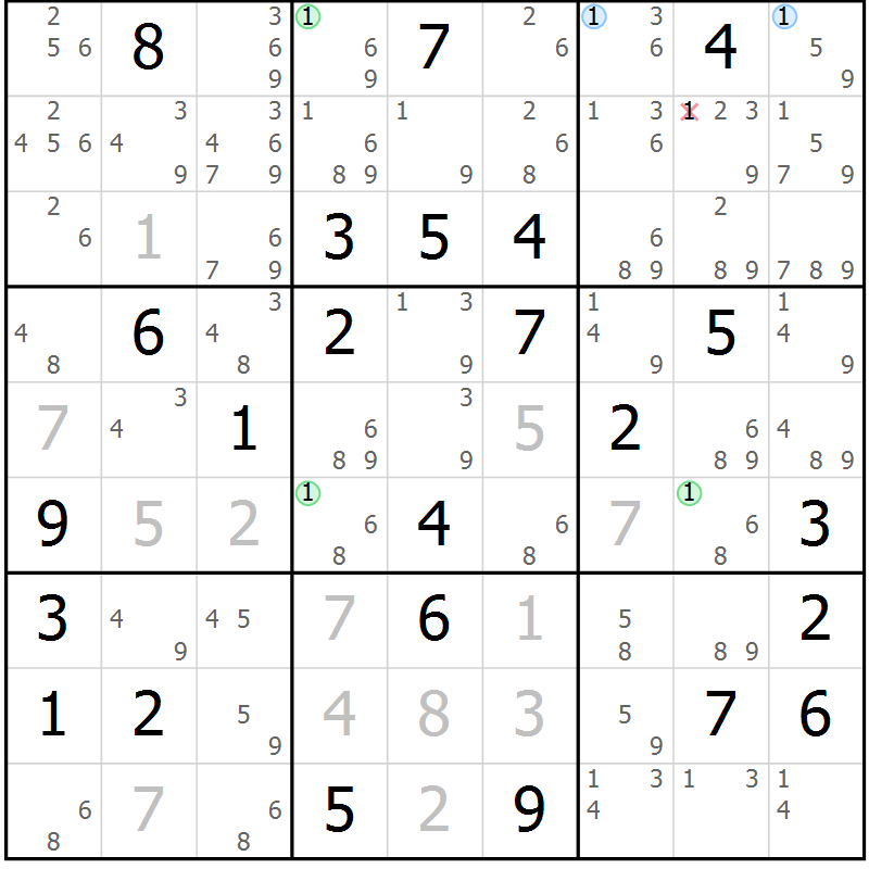 Position des candidats pour la solution de la Gr 73 page 76 du magazine de sudoku Sudoku Suprême n° 039