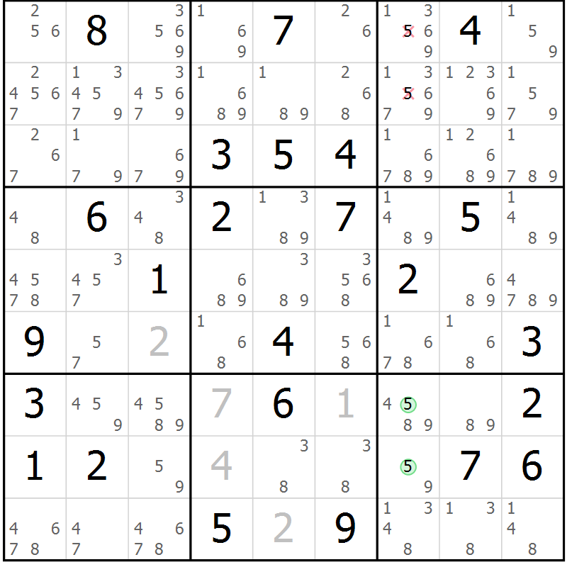 Position des candidats pour la solution de la Gr 73 page 76 du magazine de sudoku Sudoku Suprême n° 039