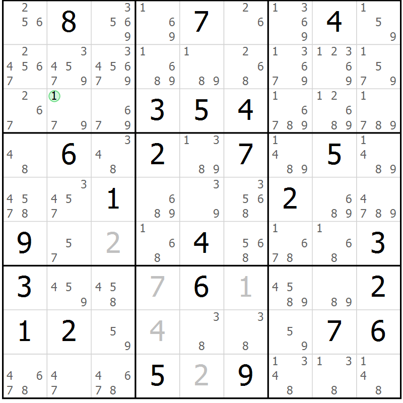 Position des candidats pour la solution de la Gr 73 page 76 du magazine de sudoku Sudoku Suprême n° 039