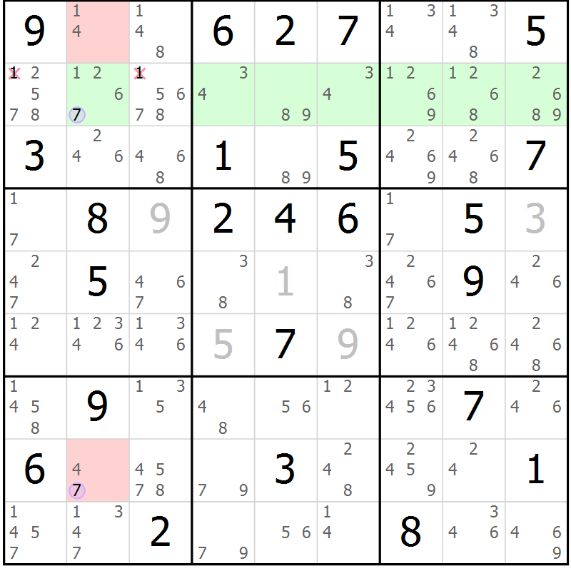 Position des candidats pour la solution de la Gr 74 page 77 du magazine de sudoku Sudoku Suprême n° 039