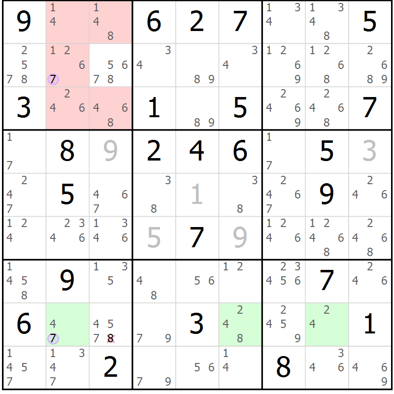 Position des candidats pour la solution de la Gr 74 page 77 du magazine de sudoku Sudoku Suprême n° 039
