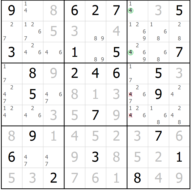 Position des candidats pour la solution de la Gr 74 page 77 du magazine de sudoku Sudoku Suprême n° 039