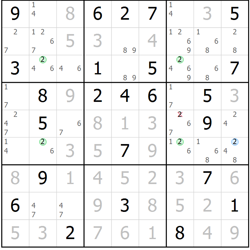 Position des candidats pour la solution de la Gr 74 page 77 du magazine de sudoku Sudoku Suprême n° 039