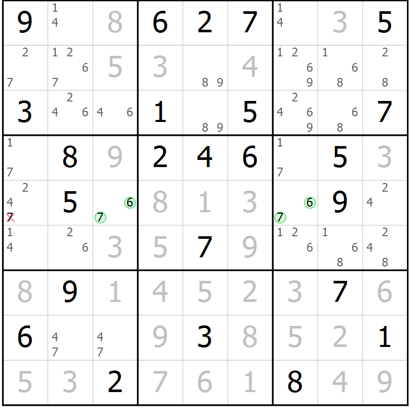 Position des candidats pour la solution de la Gr 74 page 77 du magazine de sudoku Sudoku Suprême n° 039