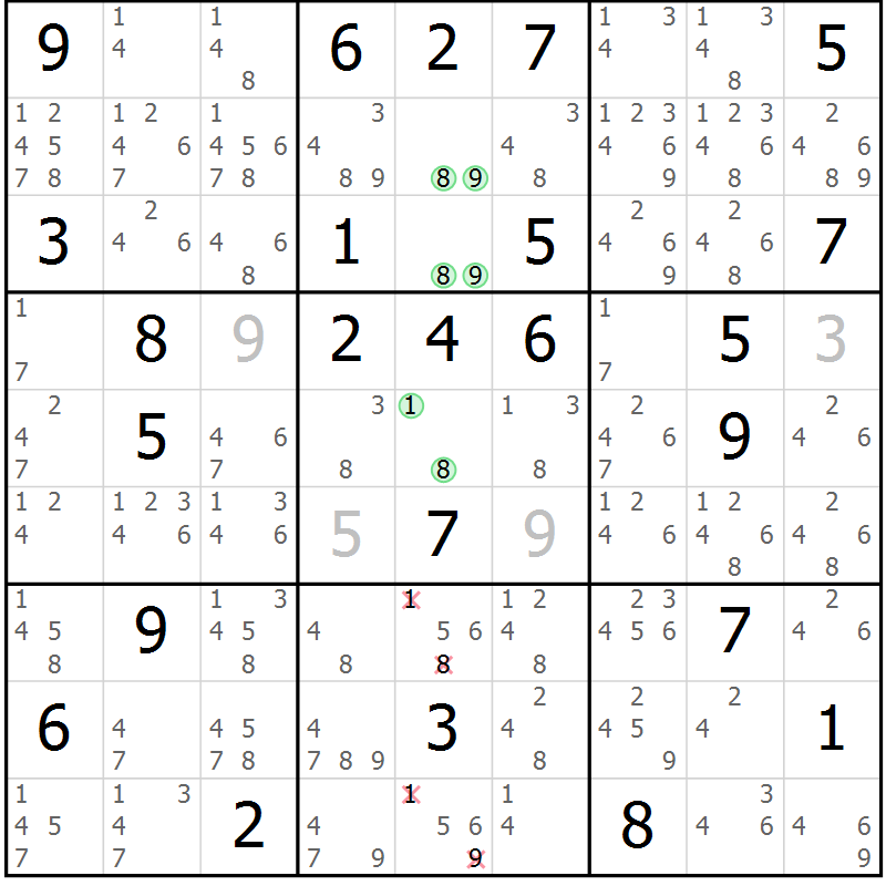 Position des candidats pour la solution de la Gr 74 page 77 du magazine de sudoku Sudoku Suprême n° 039