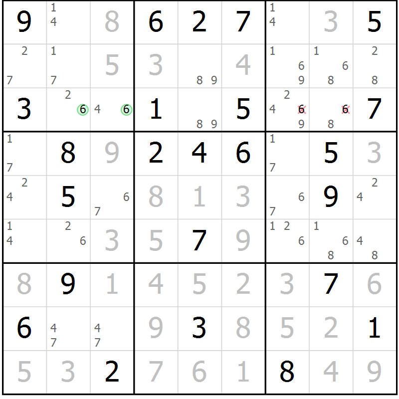 Position des candidats pour la solution de la Gr 74 page 77 du magazine de sudoku Sudoku Suprême n° 039