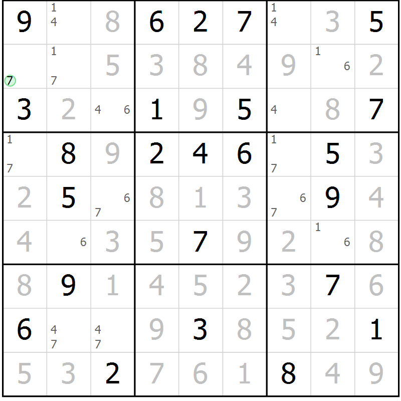 Position des candidats pour la solution de la Gr 74 page 77 du magazine de sudoku Sudoku Suprême n° 039