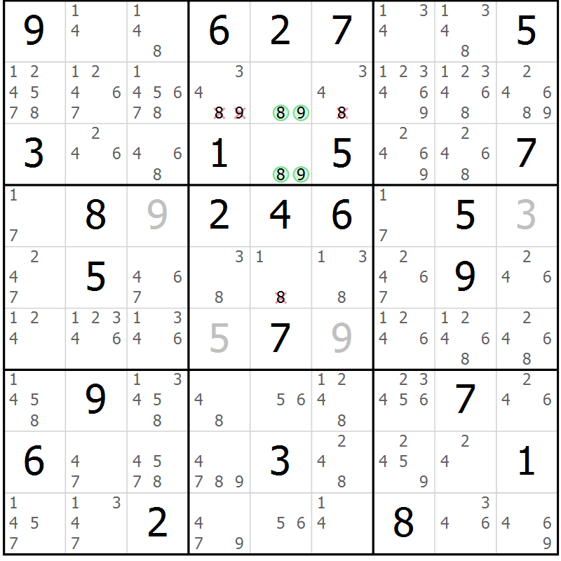 Position des candidats pour la solution de la Gr 74 page 77 du magazine de sudoku Sudoku Suprême n° 039