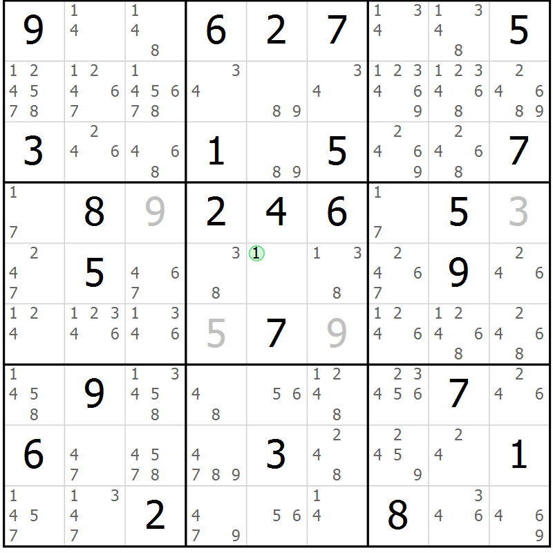 Position des candidats pour la solution de la Gr 74 page 77 du magazine de sudoku Sudoku Suprême n° 039