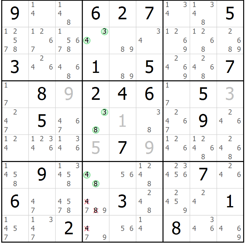 Position des candidats pour la solution de la Gr 74 page 77 du magazine de sudoku Sudoku Suprême n° 039