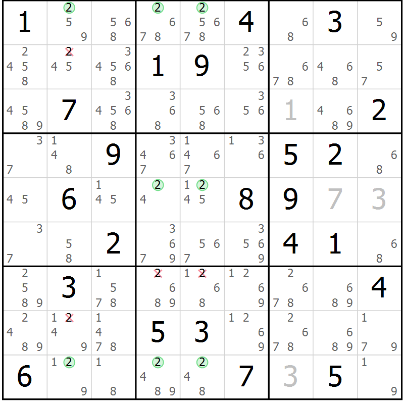 Position des candidats pour la solution de la Gr 75 page 78 du magazine de sudoku Sudoku Suprême n° 039