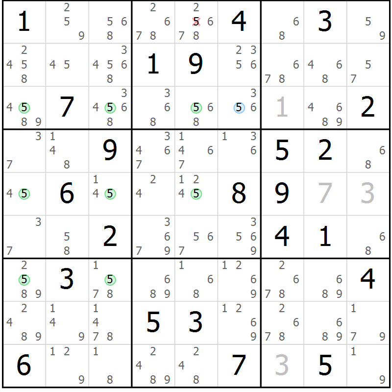 Position des candidats pour la solution de la Gr 75 page 78 du magazine de sudoku Sudoku Suprême n° 039