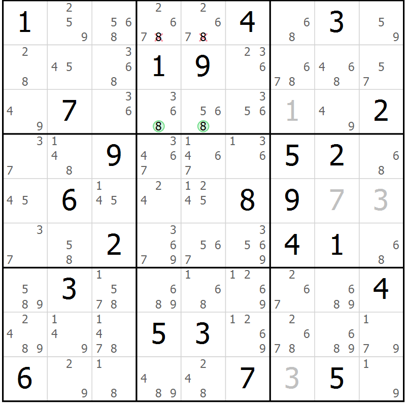Position des candidats pour la solution de la Gr 75 page 78 du magazine de sudoku Sudoku Suprême n° 039
