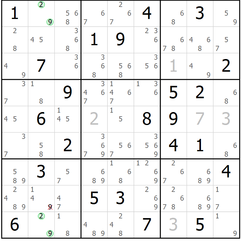 Position des candidats pour la solution de la Gr 75 page 78 du magazine de sudoku Sudoku Suprême n° 039