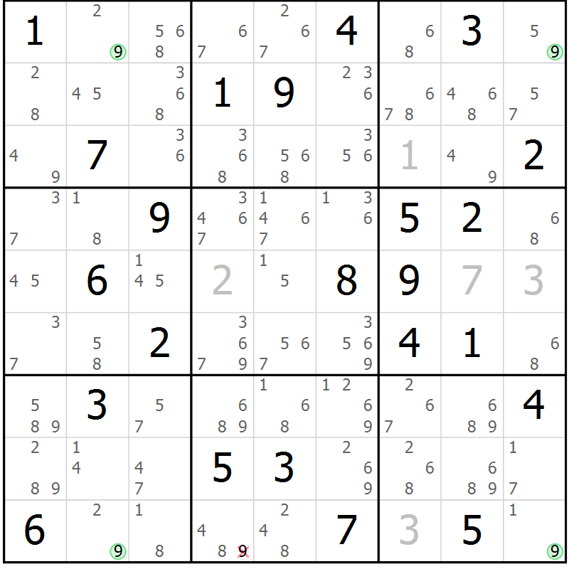 Position des candidats pour la solution de la Gr 75 page 78 du magazine de sudoku Sudoku Suprême n° 039
