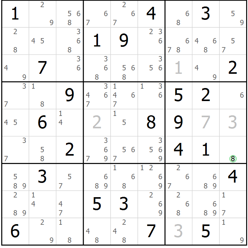 Position des candidats pour la solution de la Gr 75 page 78 du magazine de sudoku Sudoku Suprême n° 039