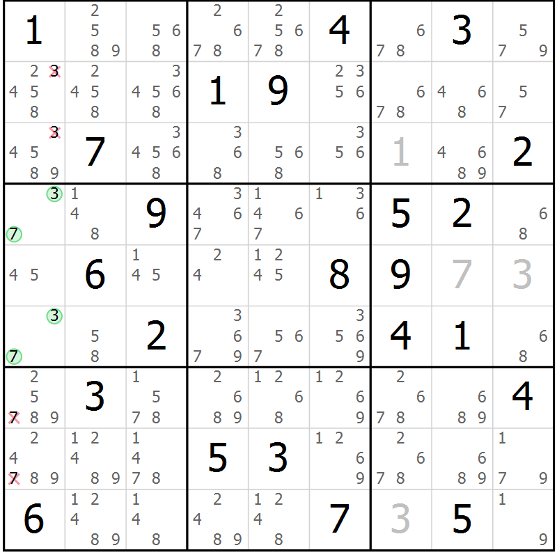 Position des candidats pour la solution de la Gr 75 page 78 du magazine de sudoku Sudoku Suprême n° 039