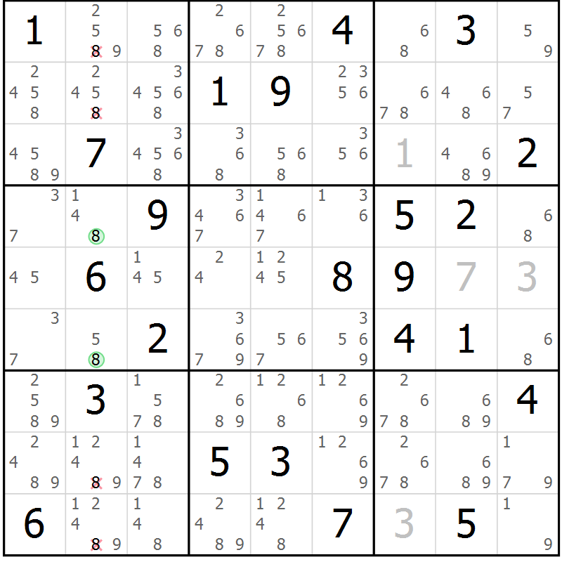 Position des candidats pour la solution de la Gr 75 page 78 du magazine de sudoku Sudoku Suprême n° 039