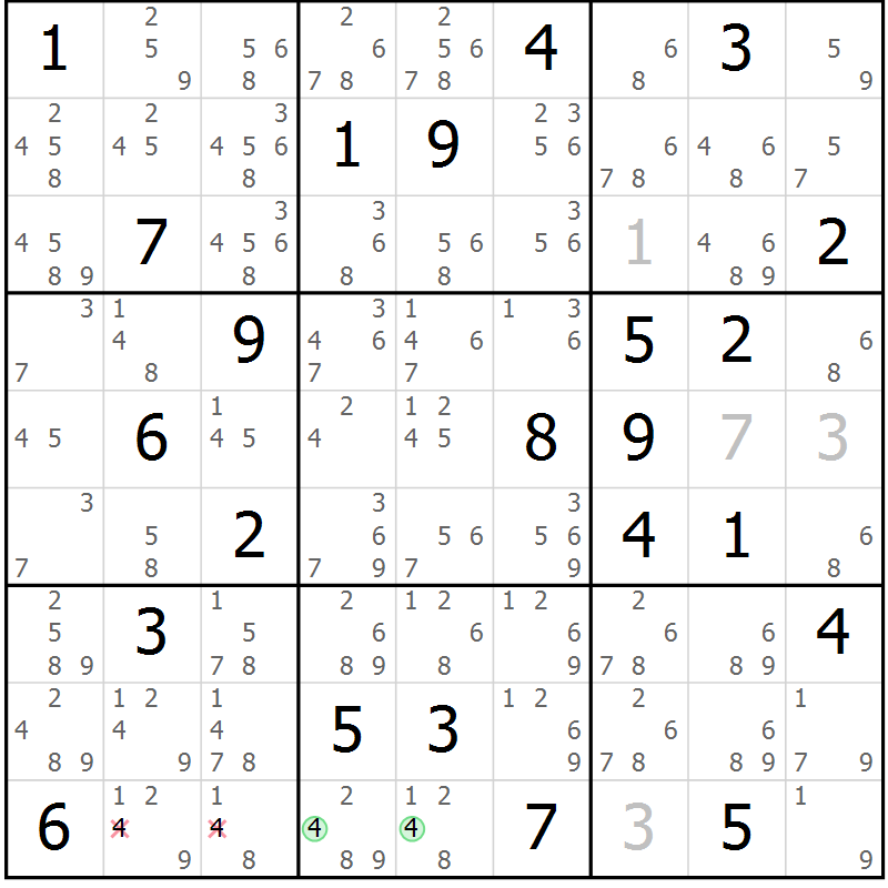 Position des candidats pour la solution de la Gr 75 page 78 du magazine de sudoku Sudoku Suprême n° 039