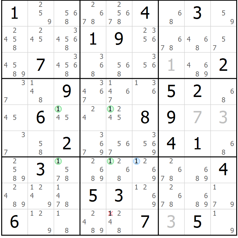 Position des candidats pour la solution de la Gr 75 page 78 du magazine de sudoku Sudoku Suprême n° 039