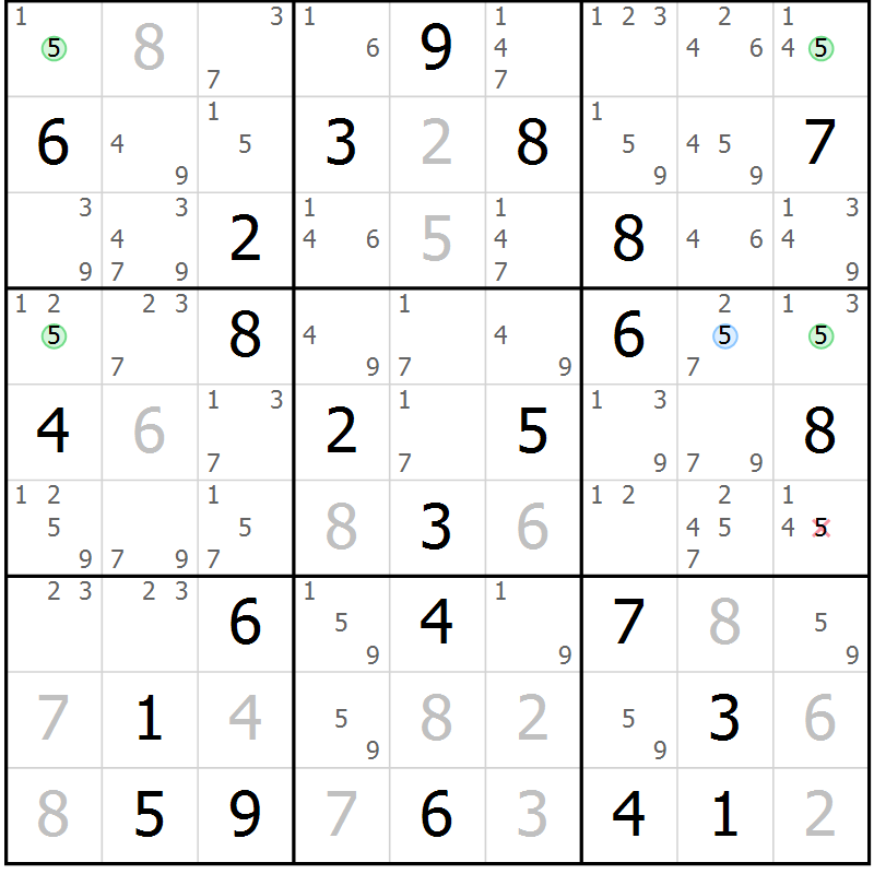 Position des candidats pour la solution de la Gr 76 page 79 du magazine de sudoku Sudoku Suprême n° 039