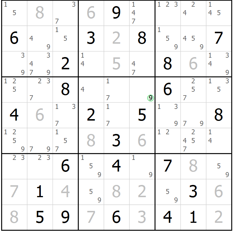 Position des candidats pour la solution de la Gr 76 page 79 du magazine de sudoku Sudoku Suprême n° 039