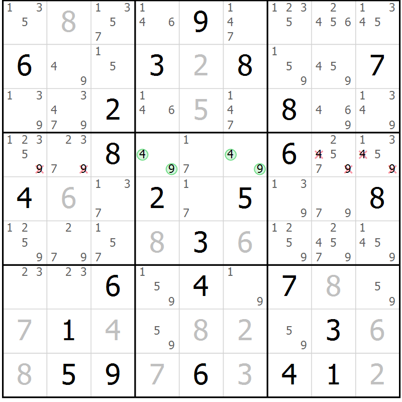 Position des candidats pour la solution de la Gr 76 page 79 du magazine de sudoku Sudoku Suprême n° 039