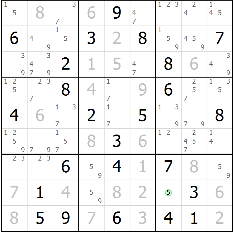 Position des candidats pour la solution de la Gr 76 page 79 du magazine de sudoku Sudoku Suprême n° 039