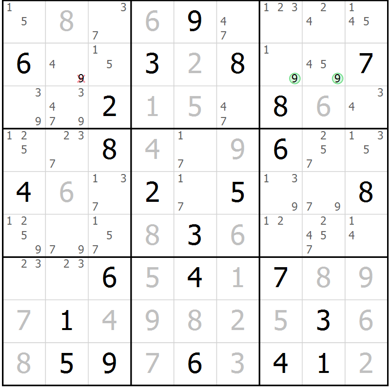 Position des candidats pour la solution de la Gr 76 page 79 du magazine de sudoku Sudoku Suprême n° 039
