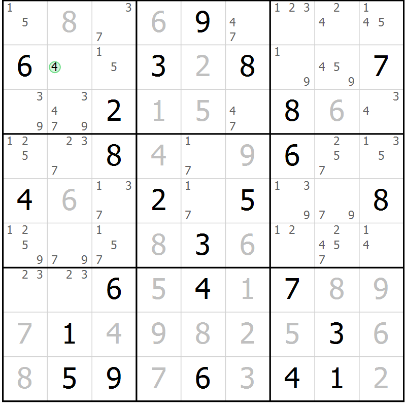 Position des candidats pour la solution de la Gr 76 page 79 du magazine de sudoku Sudoku Suprême n° 039