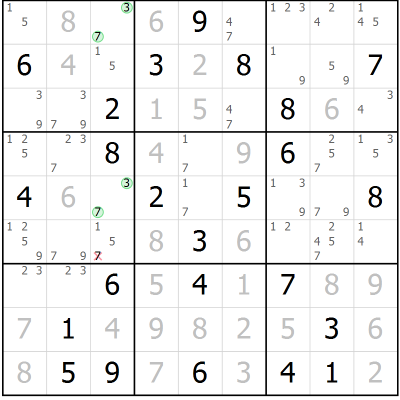 Position des candidats pour la solution de la Gr 76 page 79 du magazine de sudoku Sudoku Suprême n° 039