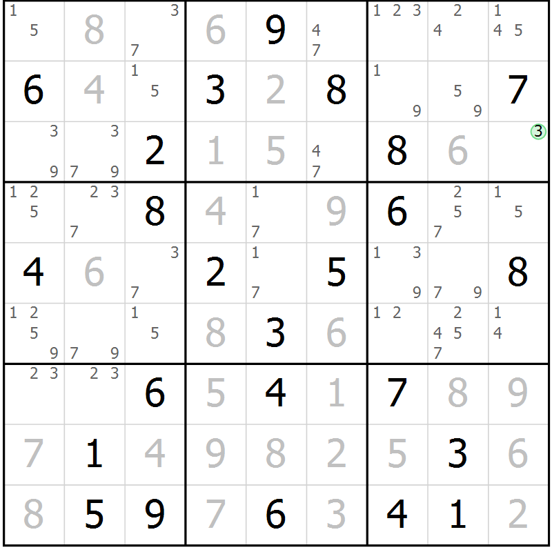 Position des candidats pour la solution de la Gr 76 page 79 du magazine de sudoku Sudoku Suprême n° 039