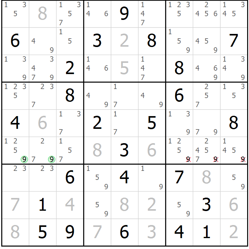 Position des candidats pour la solution de la Gr 76 page 79 du magazine de sudoku Sudoku Suprême n° 039