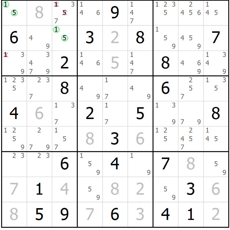 Position des candidats pour la solution de la Gr 76 page 79 du magazine de sudoku Sudoku Suprême n° 039