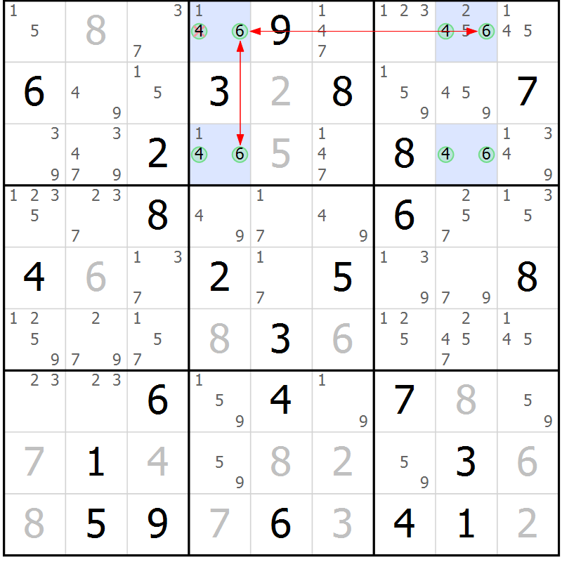 Position des candidats pour la solution de la Gr 76 page 79 du magazine de sudoku Sudoku Suprême n° 039