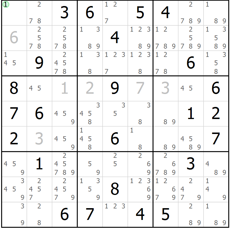 Position des candidats pour la solution de la Gr 77 page 80 du magazine de sudoku Sudoku Suprême n° 039