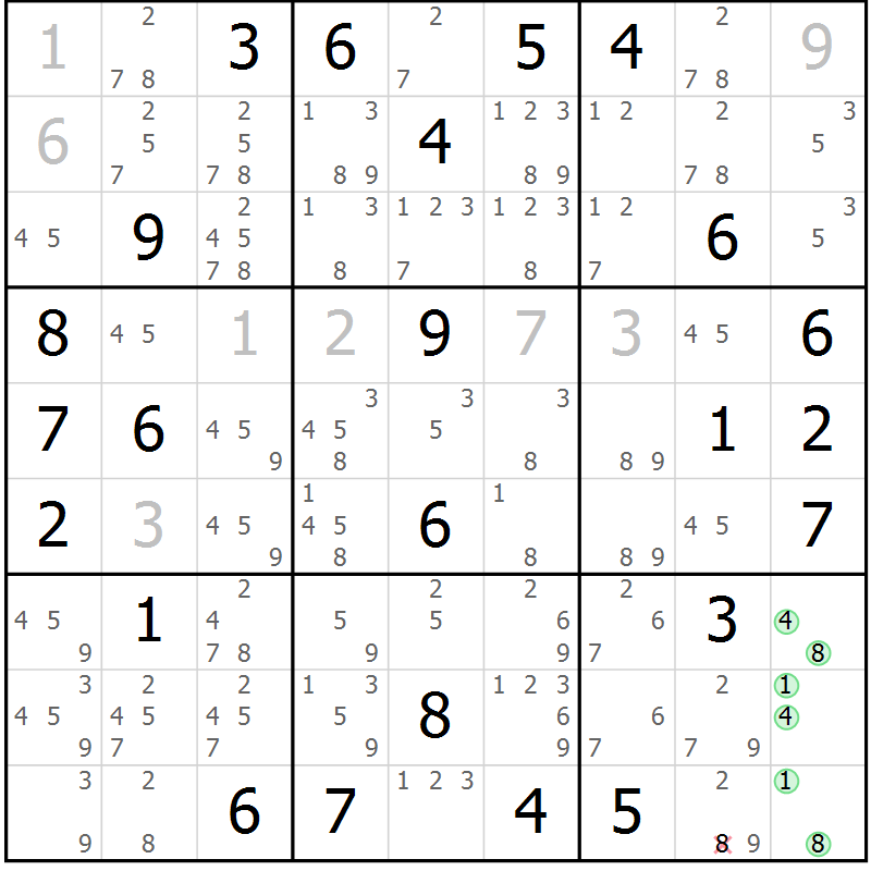 Position des candidats pour la solution de la Gr 77 page 80 du magazine de sudoku Sudoku Suprême n° 039