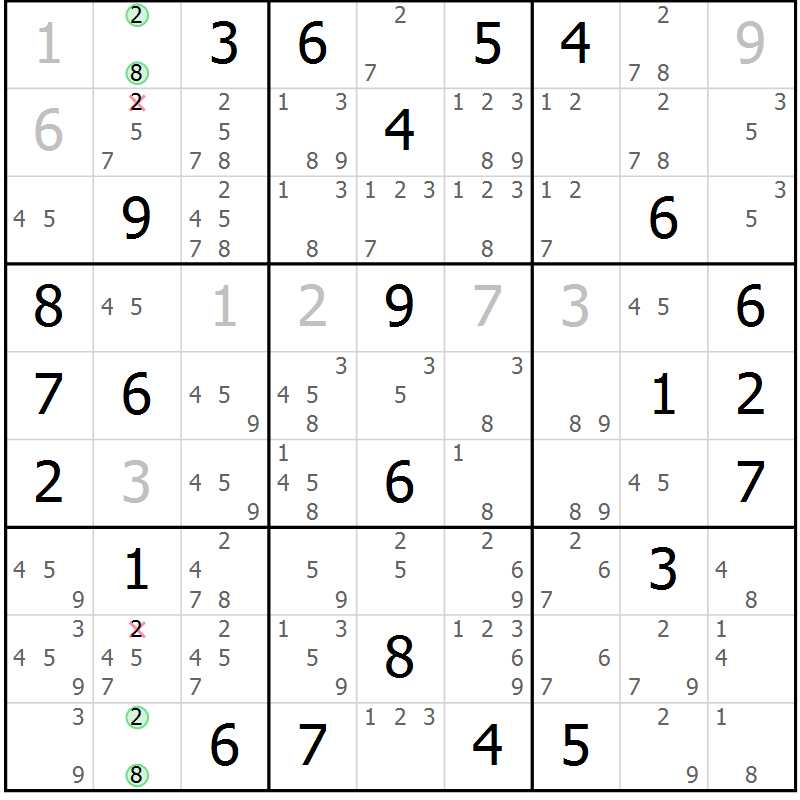 Position des candidats pour la solution de la Gr 77 page 80 du magazine de sudoku Sudoku Suprême n° 039