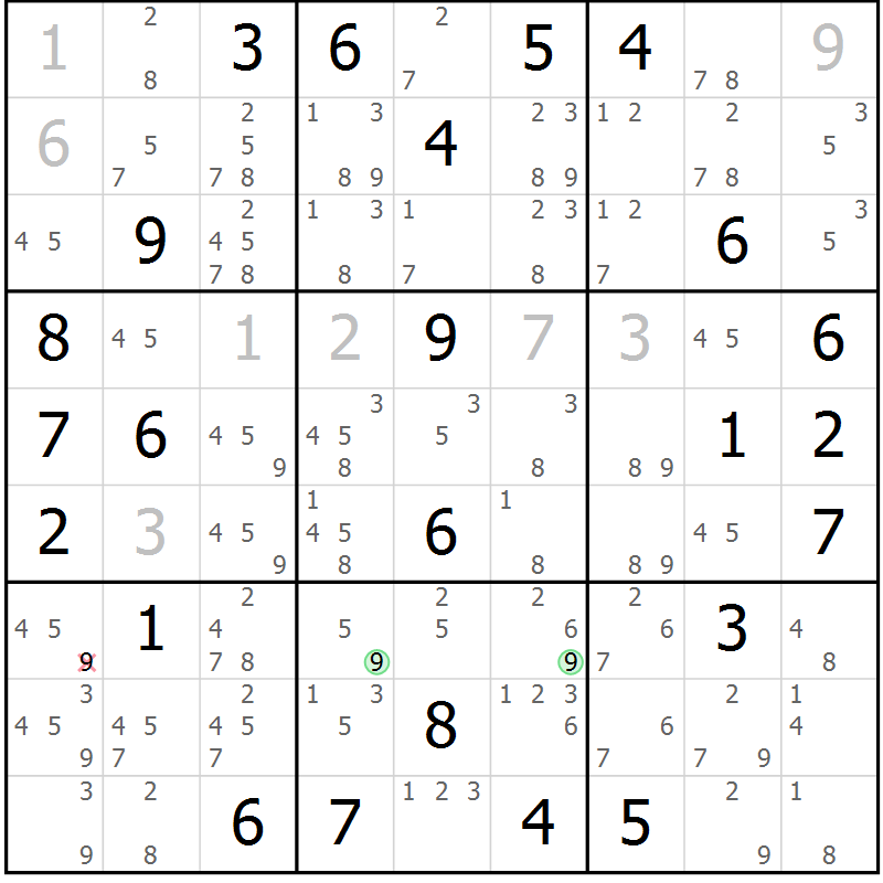 Position des candidats pour la solution de la Gr 77 page 80 du magazine de sudoku Sudoku Suprême n° 039