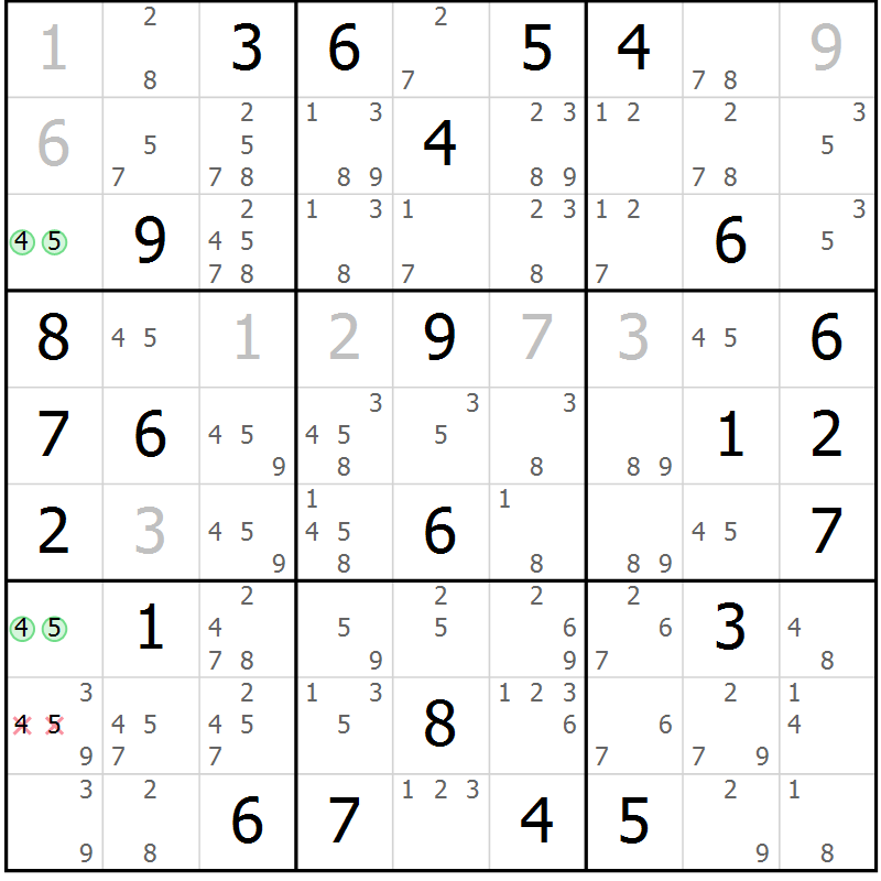 Position des candidats pour la solution de la Gr 77 page 80 du magazine de sudoku Sudoku Suprême n° 039