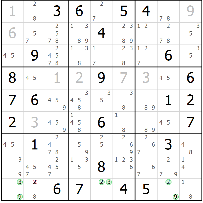 Position des candidats pour la solution de la Gr 77 page 80 du magazine de sudoku Sudoku Suprême n° 039