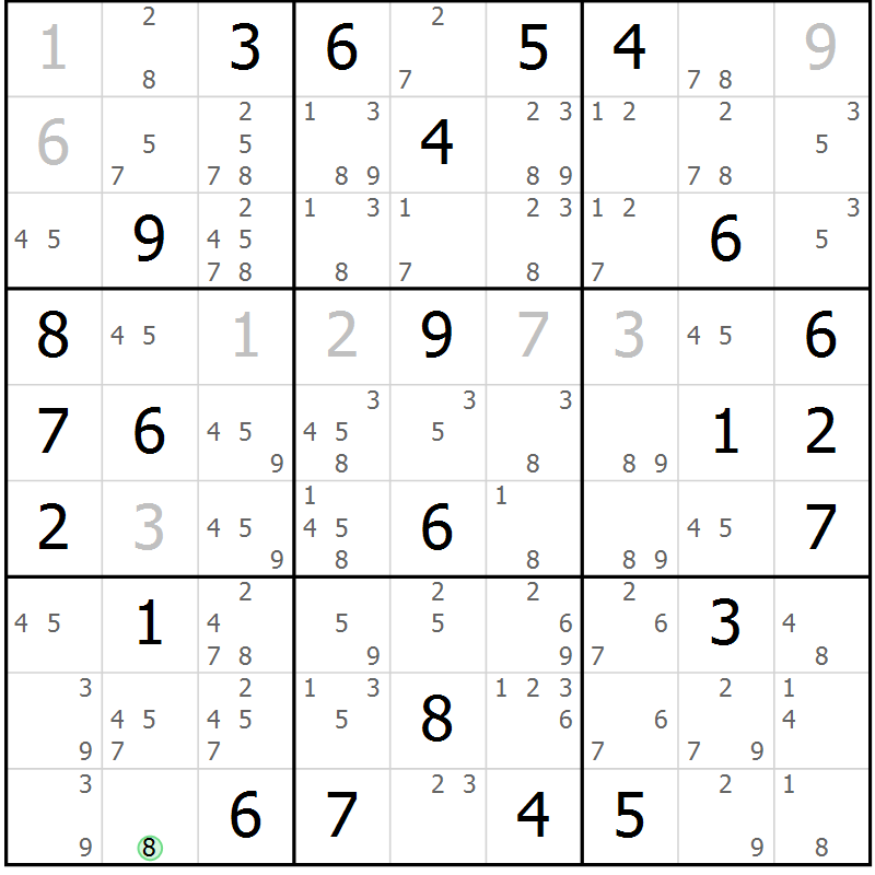 Position des candidats pour la solution de la Gr 77 page 80 du magazine de sudoku Sudoku Suprême n° 039