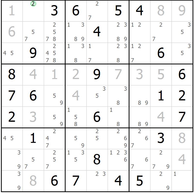 Position des candidats pour la solution de la Gr 77 page 80 du magazine de sudoku Sudoku Suprême n° 039