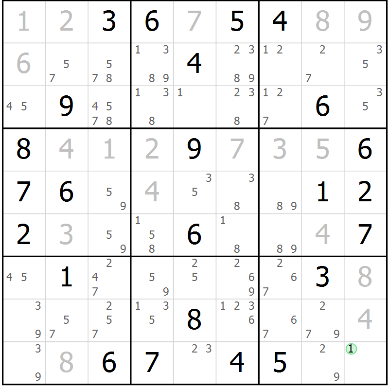 Position des candidats pour la solution de la Gr 77 page 80 du magazine de sudoku Sudoku Suprême n° 039