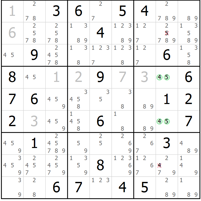 Position des candidats pour la solution de la Gr 77 page 80 du magazine de sudoku Sudoku Suprême n° 039