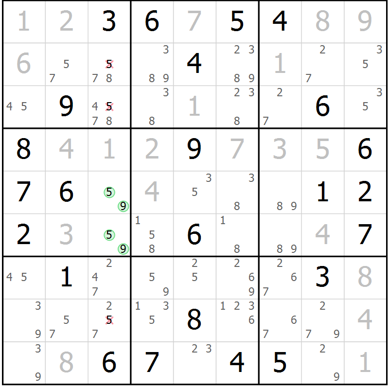 Position des candidats pour la solution de la Gr 77 page 80 du magazine de sudoku Sudoku Suprême n° 039