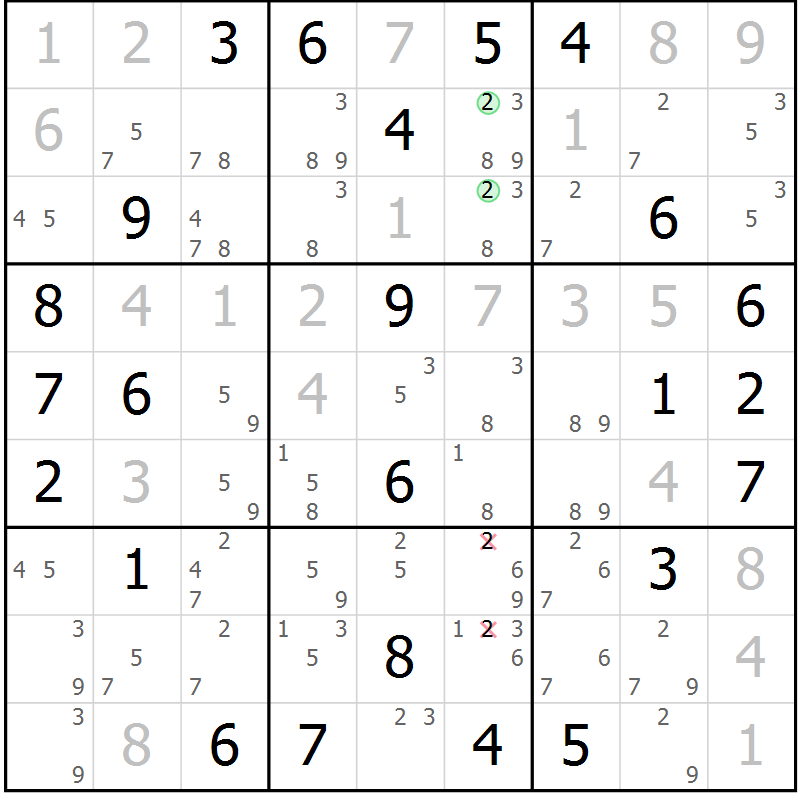 Position des candidats pour la solution de la Gr 77 page 80 du magazine de sudoku Sudoku Suprême n° 039