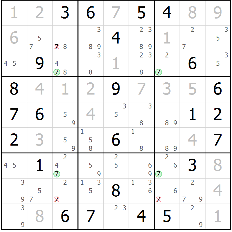 Position des candidats pour la solution de la Gr 77 page 80 du magazine de sudoku Sudoku Suprême n° 039